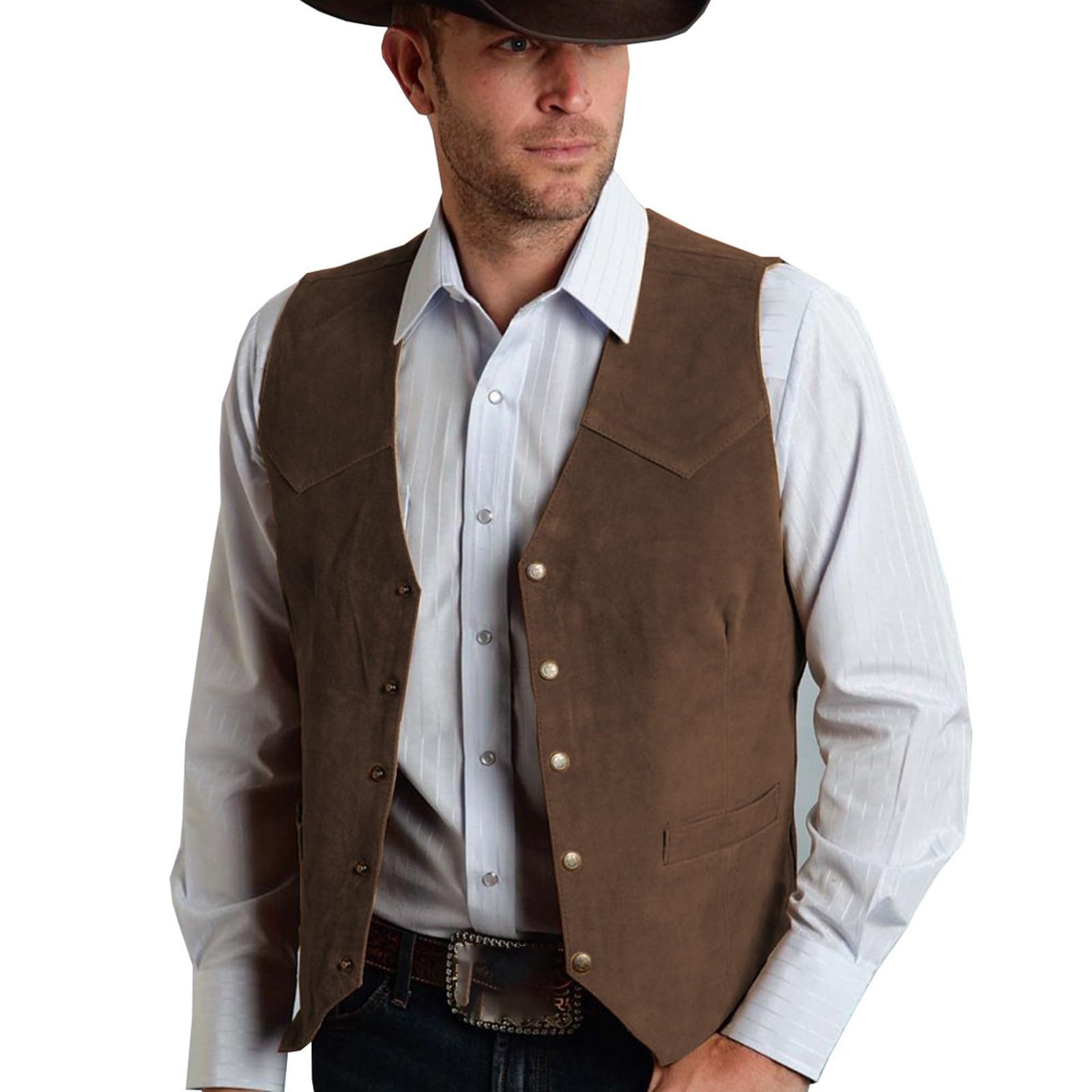 Men's V-Neck Waistcoat Groom's Wedding Vest Traditional Oktoberfest Vest Jacket Beer Festival Halloween Fancy Dress Vintage Men's Suede Western Cowboy Casual Jacket in British Style Coffee