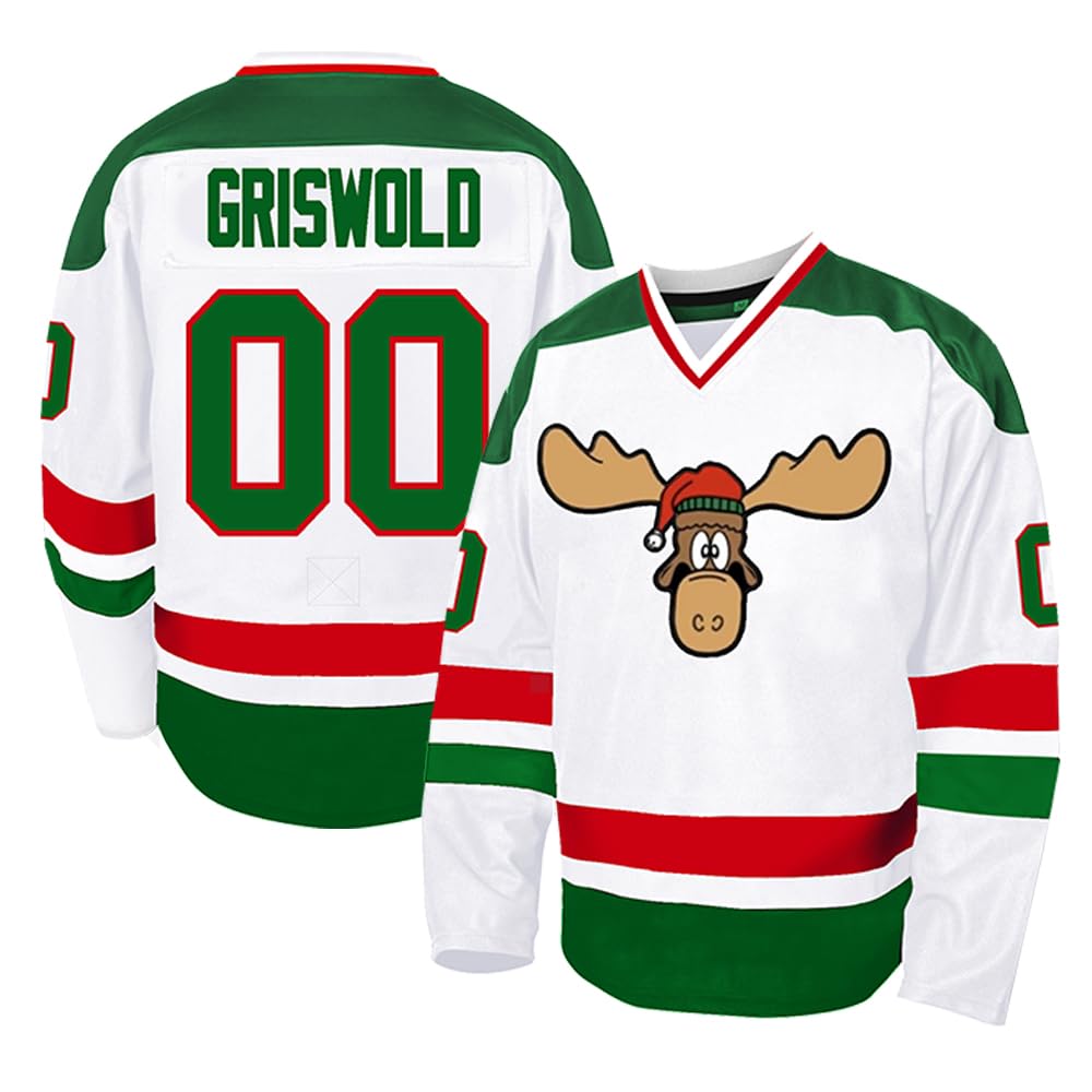 Cuthbert #00 Griswold Movie Ice Hockey Jersey Men's Christmas S-3XL Vacation Stitched Shirts, White R, M