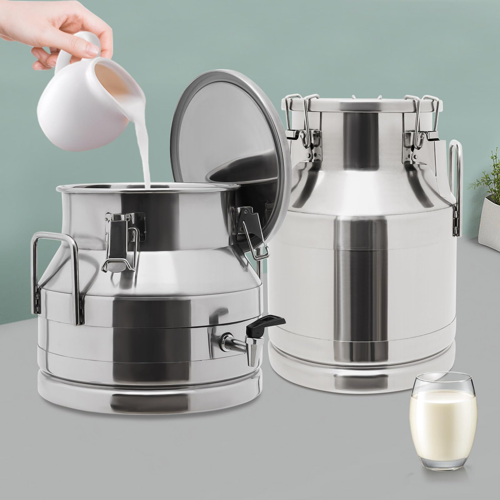 Milchkrug aus Edelstahl Milchkanne mit Deckel Auslaufsicherer Transportkanne Kaffeekanne Weinbehälter Edelstahlbehälter für Milch,Wein,Öl (10L)