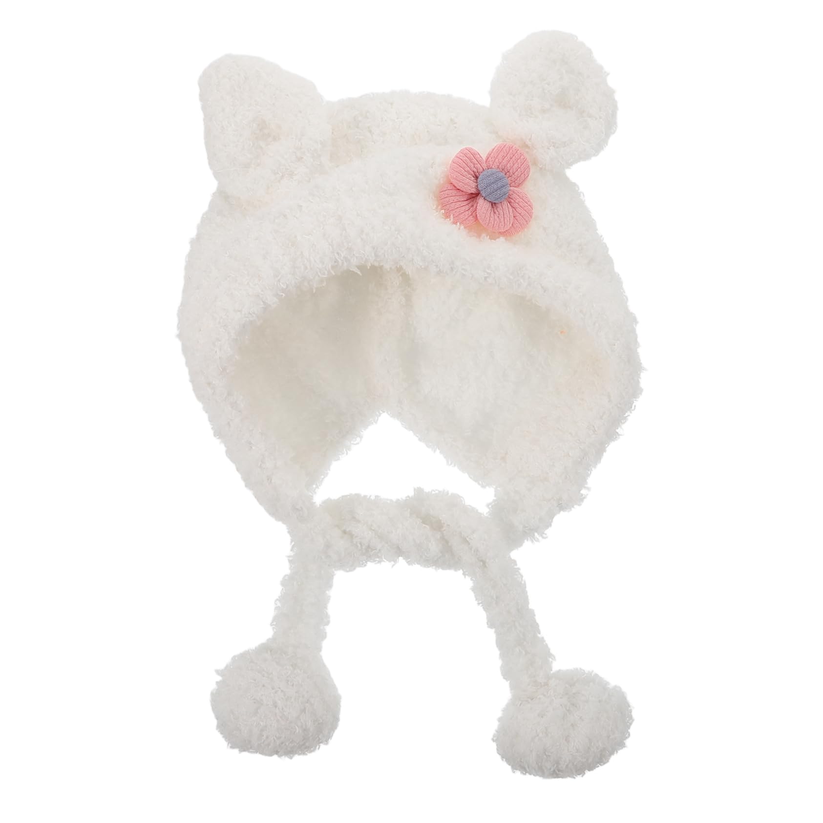 BESTonZON Baby Winter Hat Set Baby Beanie Earflap and Hood Warm and Cozy Skull Cap for Boys and Girls White