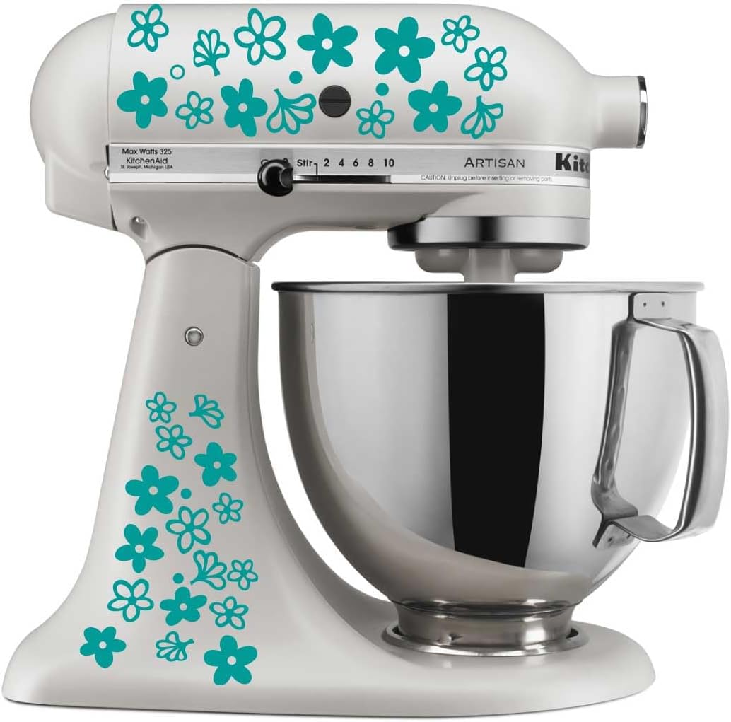 Spring Blossom Inspired Flower Mixer Decal | Turquoise | Waterproof Adhesive Decal for Bowls & Bakeware