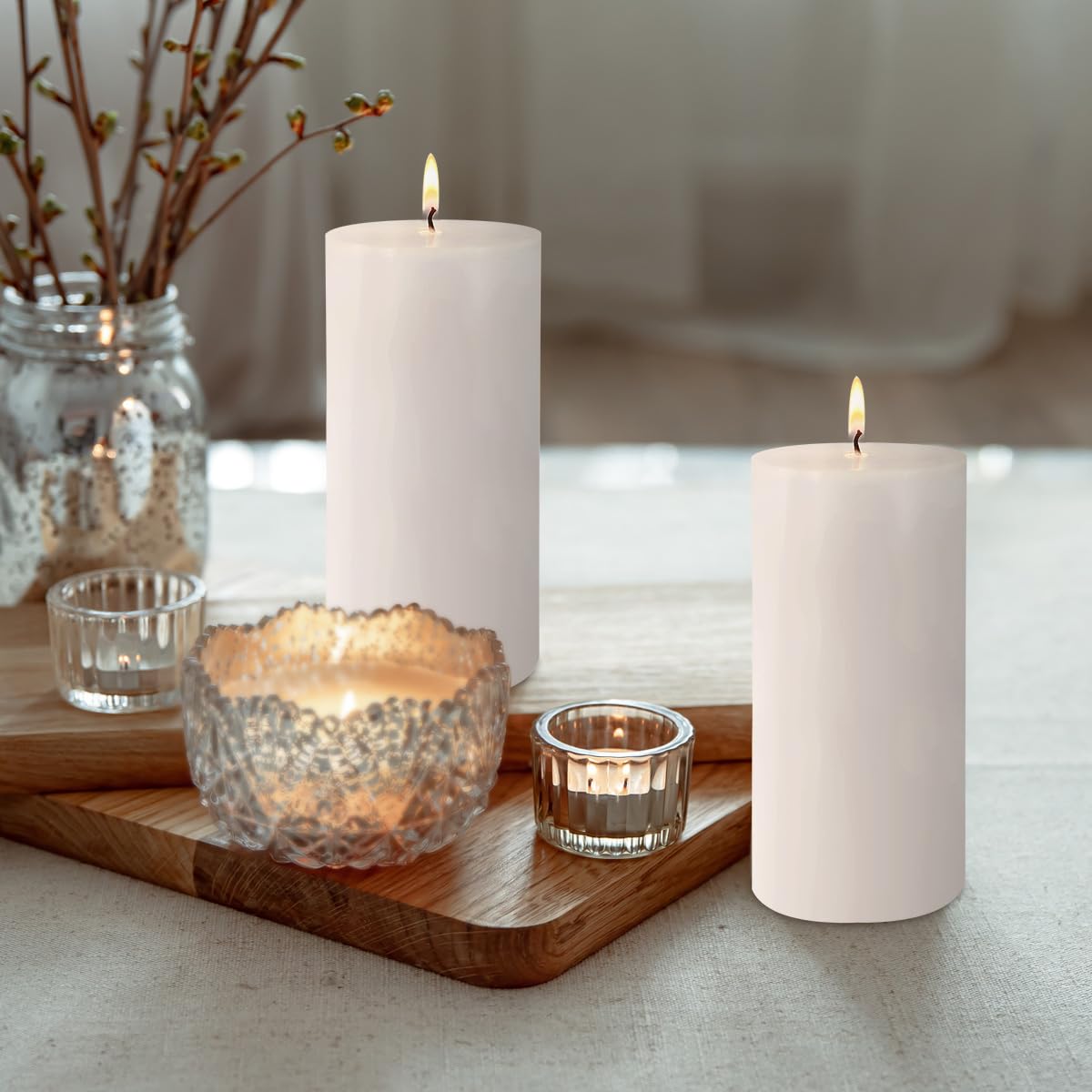Juego de 3 velas de pilar, 3 x 6 pulgadas, sin perfume, vertidas a mano, velas grandes para bodas, decoración del hogar, restaurantes, spa, iglesia, mecha de algodón sin humo