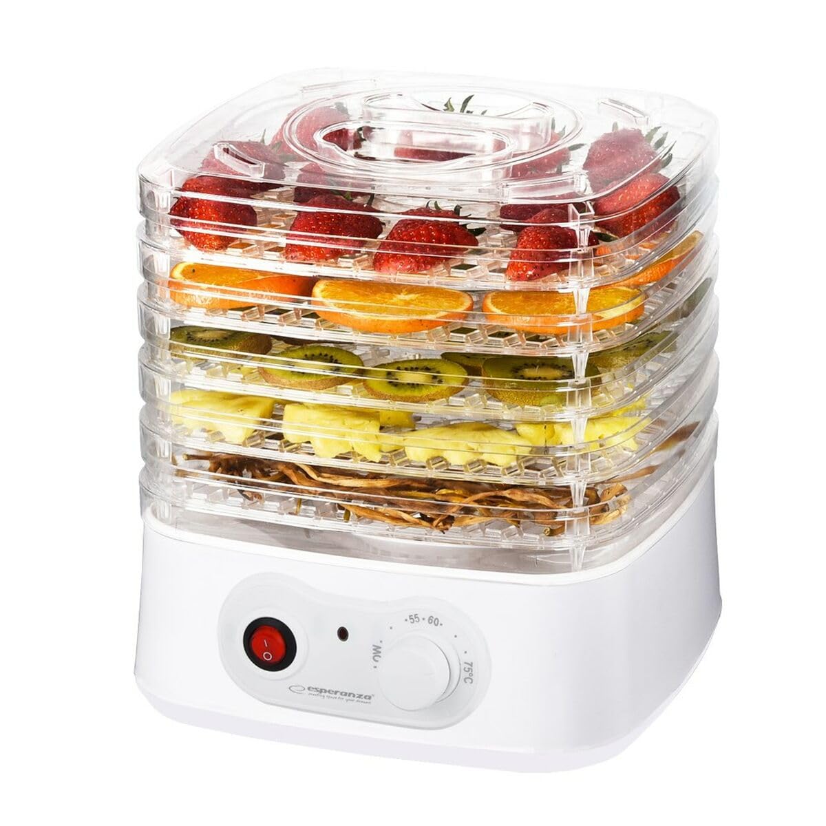 Esperanza Food Dehydrator, 250W Transparent White, 5 Trays