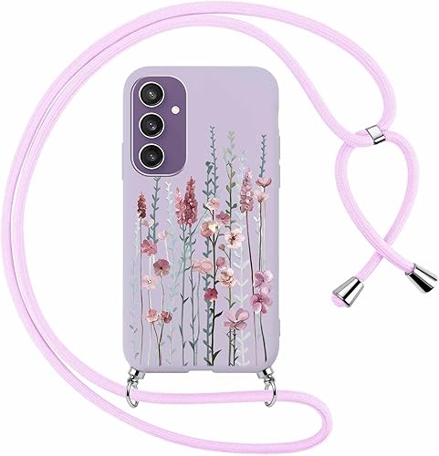 Foonary Coque pour Samsung Galaxy S23 FE avec Cordon de Collier, Aesthetic Fleur