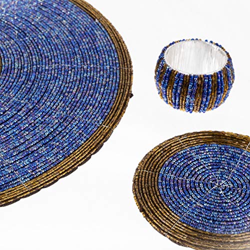 Penguin Home Handcrafted Glass Beaded Round Placemats, Coasters & Napkin Rings Set of 18 - Image 4