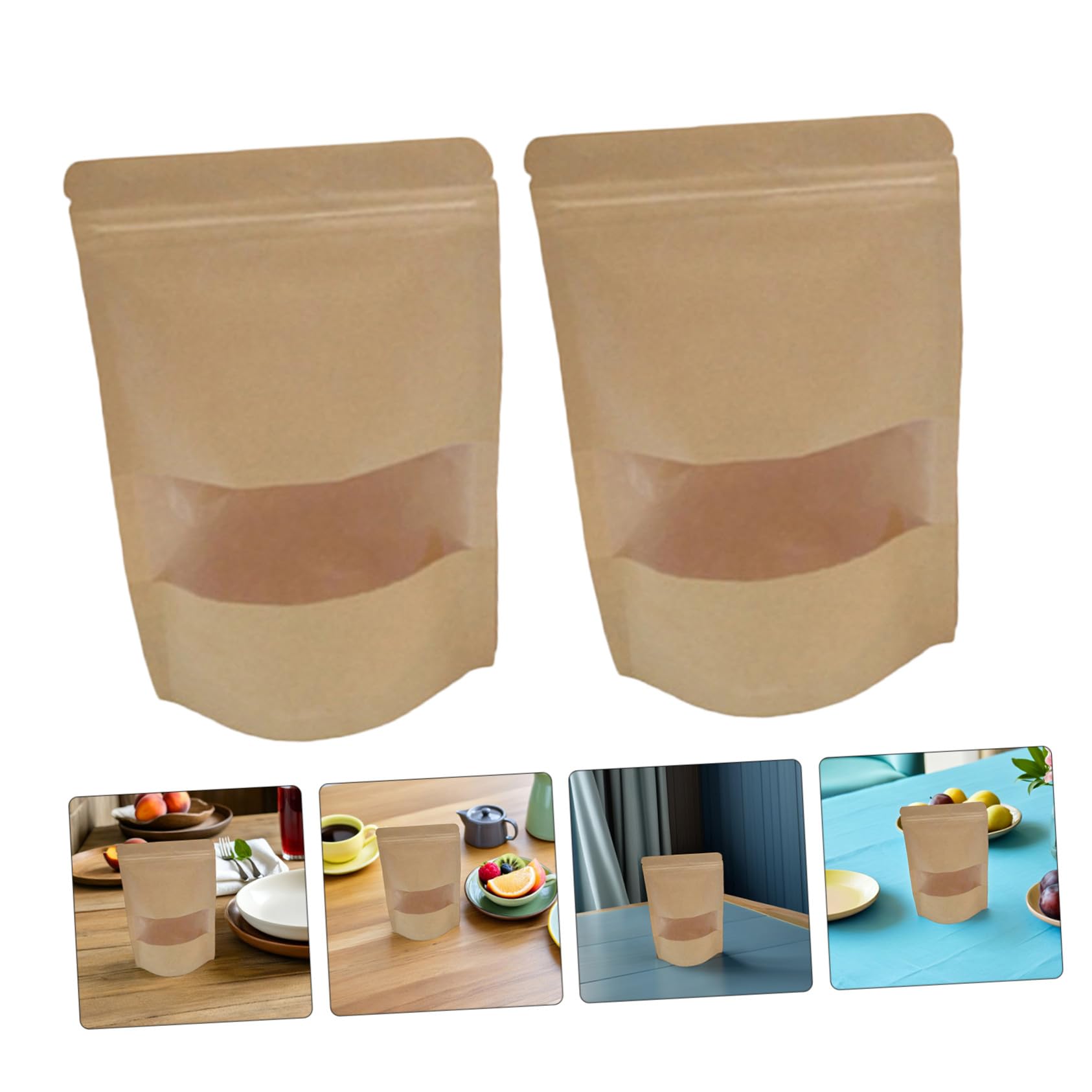 ibasenice 50pièces Sachets à Fenêtre Papier Kraft Sacs De Conservation Alimentaire Réutilisables Avec Fermeture Éclair Pour Emballage De Friandises Biscuits Et Petits Objets
