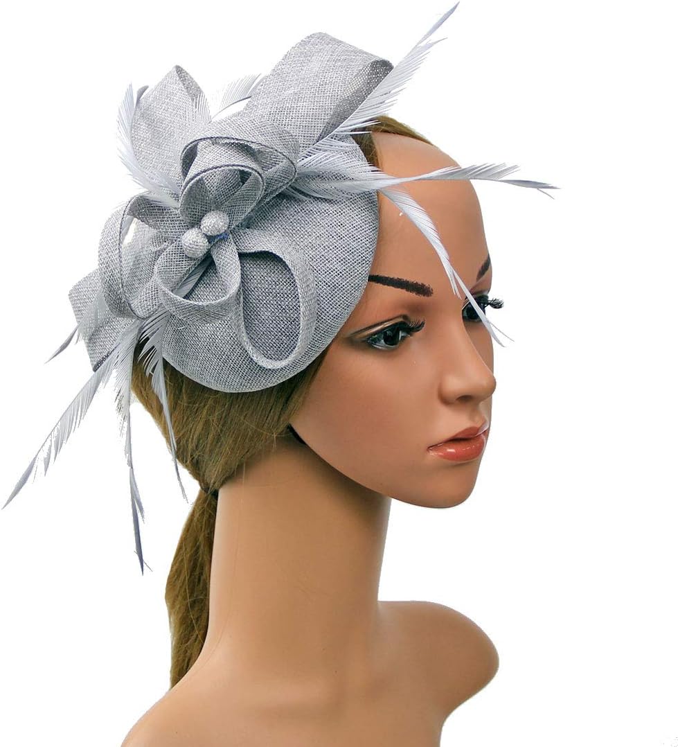 Specell Women's Handmade Tea Party Fascinator Hat, Pillbox Derby Hat with Feather Hair Clip, Elegant Formal Fashion Headwear.