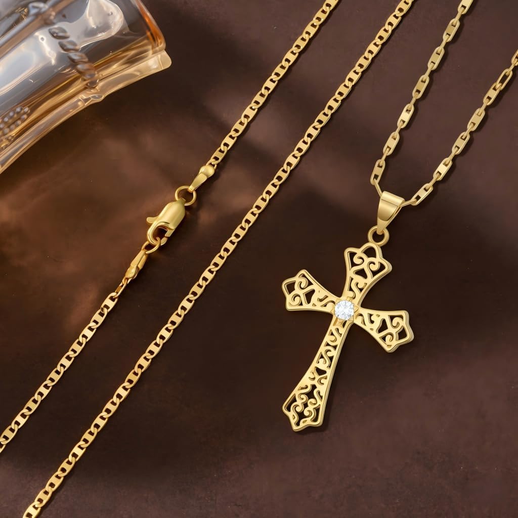 14K Gold Cross Necklace for Women Elegent Gold Cross Pendant Necklace Religious Jewelry Gift - Image 3