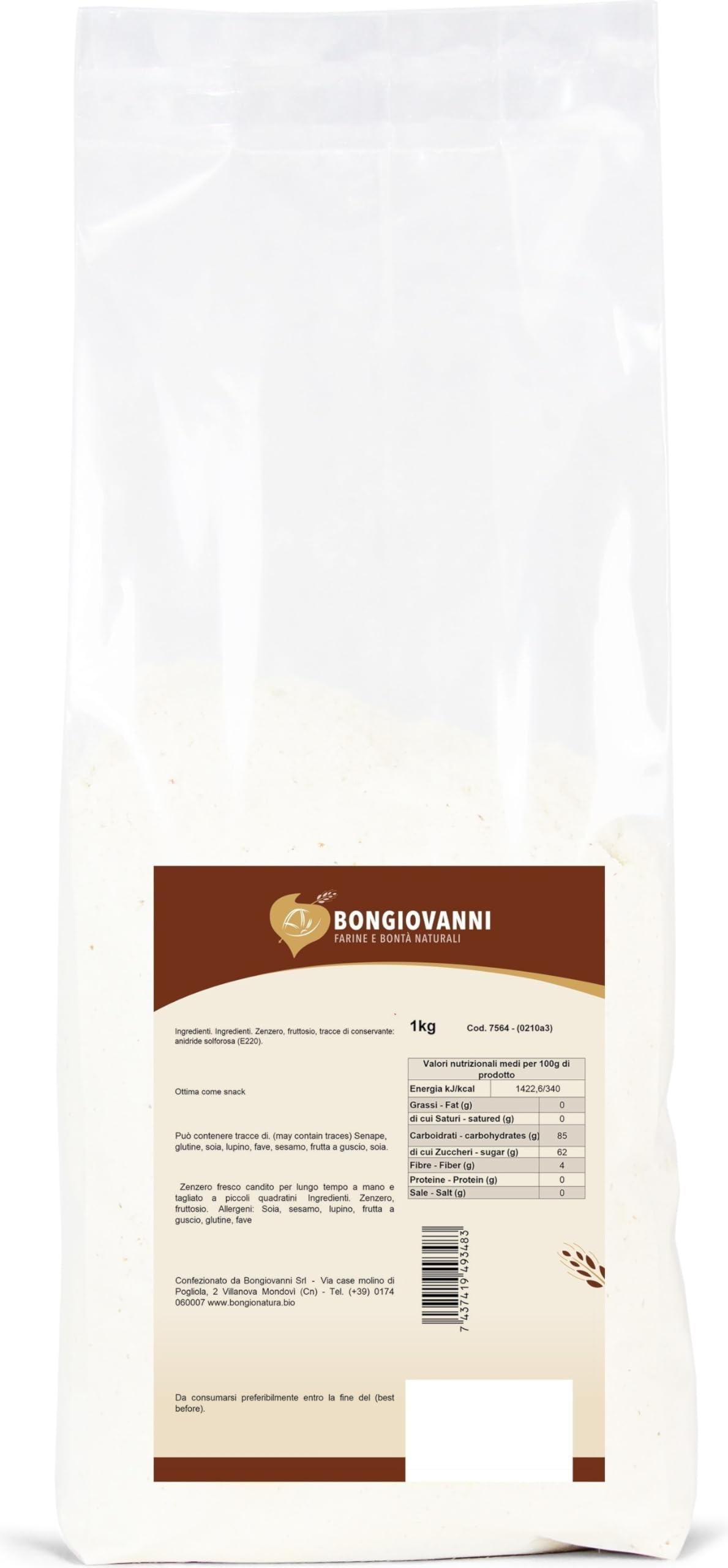 BONGIOVANNI FARINE E BONTA' NATURALI Zenzero Disidratato Al Naturale (candito Con Fruttosio) Kg