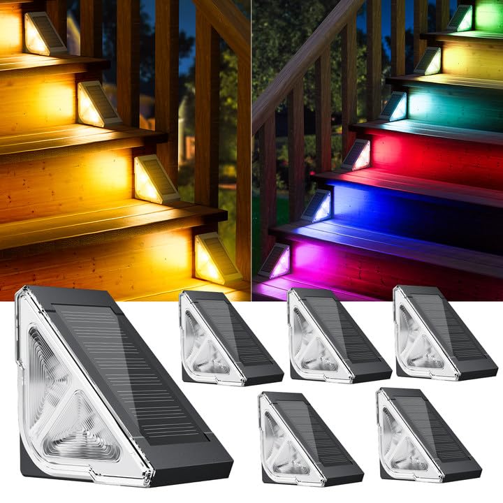 RECHOO 6 Stück Solarlampen für Außen Garten, Solarleuchten für Außen mit Warmweiß/Farbwechseln/Feste Farbe Modi, IP65 Wasserdicht Solar Treppenleuchten für Außen Stufen, Garten, Gehweg, Balkon Deko