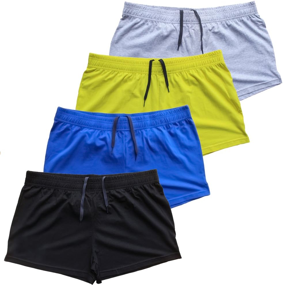 Mens Bodybuilding Shorts 3 Inch Inseam Drawstring Closure Cotton