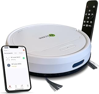Wiizzee Robot Aspirador AR02, Delgado Silencioso WiFi Conectado con Tuya, 5 Modos de Limpieza, Autocarga, 90min Autonomía, Todos los Suelos Lisos, Sistema de Navegación Giroscópica