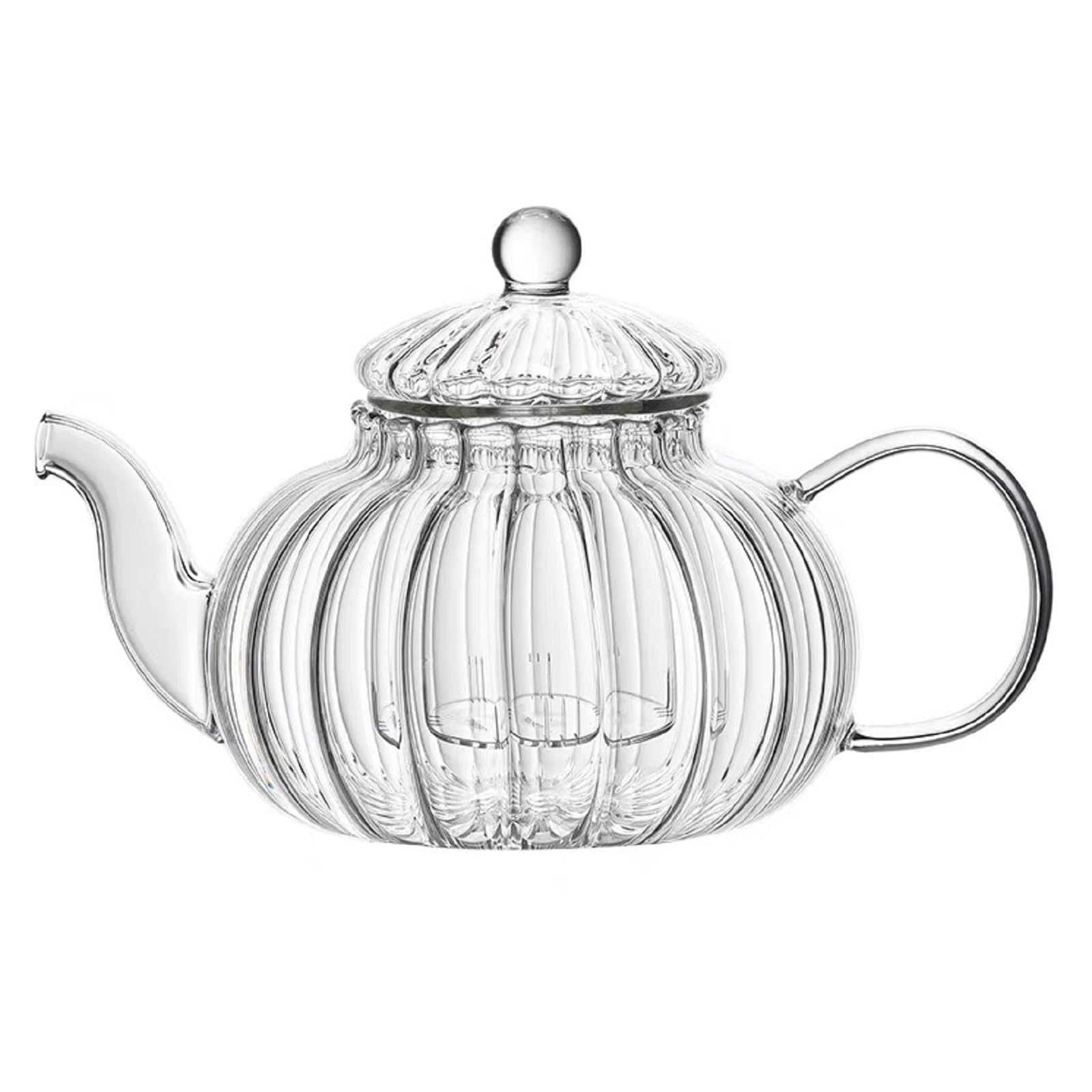 Bafnsiji Transparent Tea Pot Pumpkin Teapot, Clear Glass Tea Kettle, Pumpkin Shape Teapot, Glass Teapot, Borosilicate Glass Teapot With Removable Infuser 600Ml