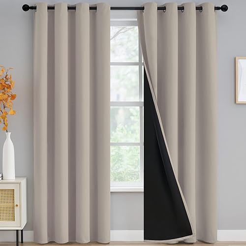 Miniatura 1 de Yakamok Cortinas 100% opacas para dormitorio, 84 pulgadas de largo, cortinas de bloqueo de luz completas con respaldo negro, paneles de ojales
