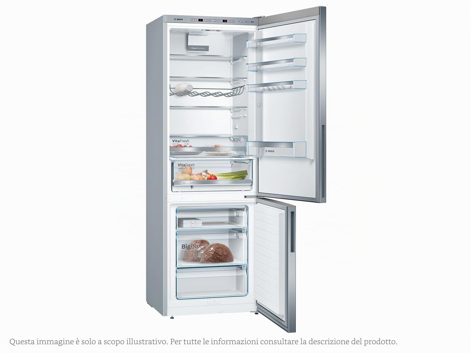 Bosch KGE49AICA Serie 6 - Frigorifero XXL, 201 x 70 cm, extra largo, frigo da 302 l + congelatore da 111 l, VitaFresh, sbrinamento raramente, BigBox spazio per congelatore grande
