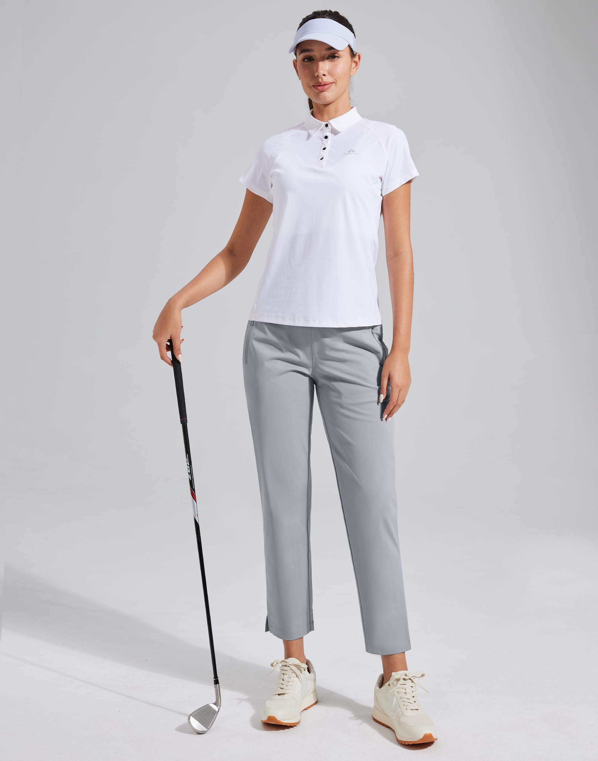 Pioneer Camp Pantalon de golf pour femme avec poches zippées Taille haute Extensible 7/8 Cheville Robe Travail Business Casual Pantalon de voyage