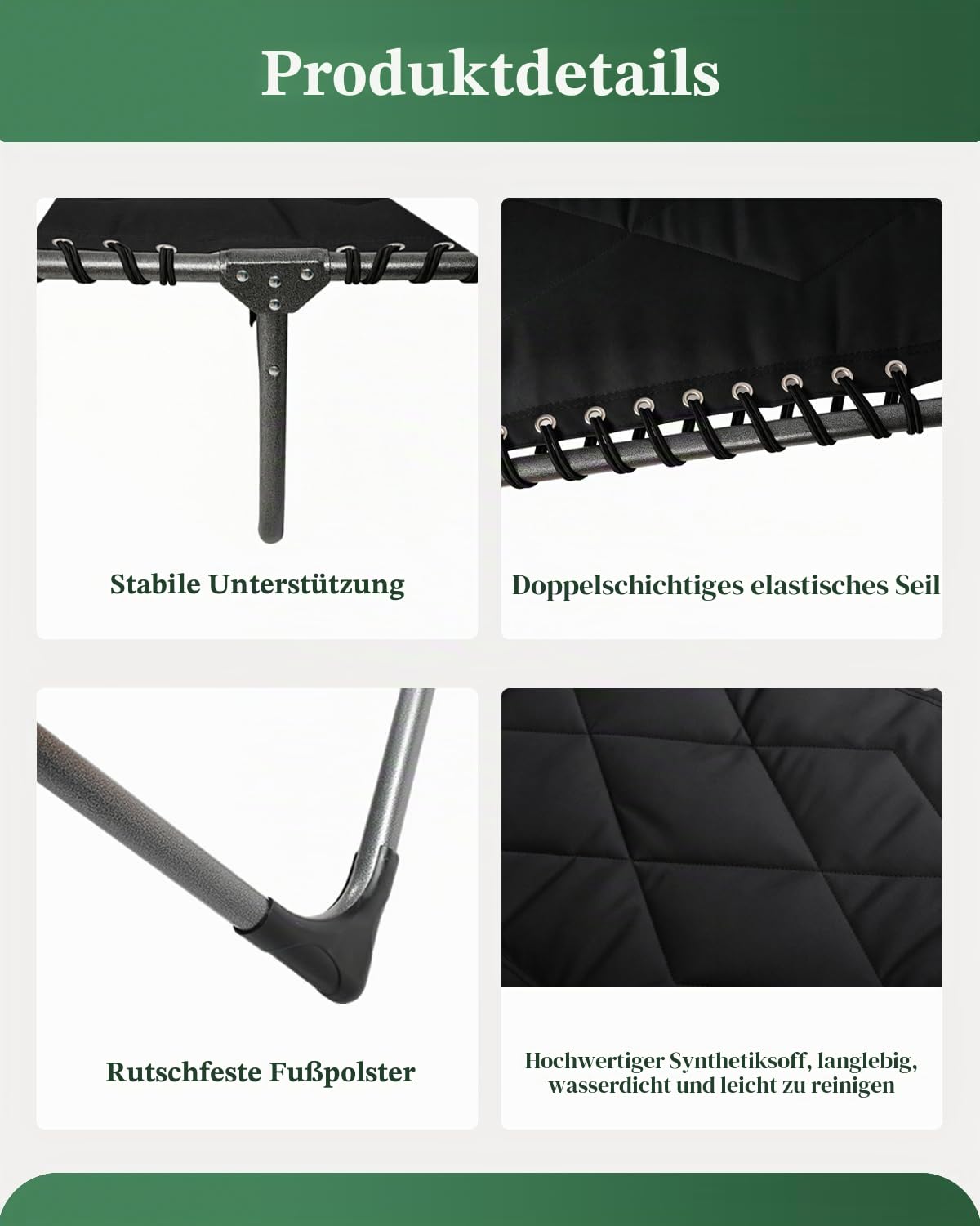 Sonnenliege Klappbar, Gartenliege mit 5-Fach Verstellbarer Rückenlehne, Strandliege Faltbar Bis 150kg, Liegestuhl mit Kopfkissen & Seitentasche, Campingliege, für Garten, Strand, Outdoor (Schwarz)