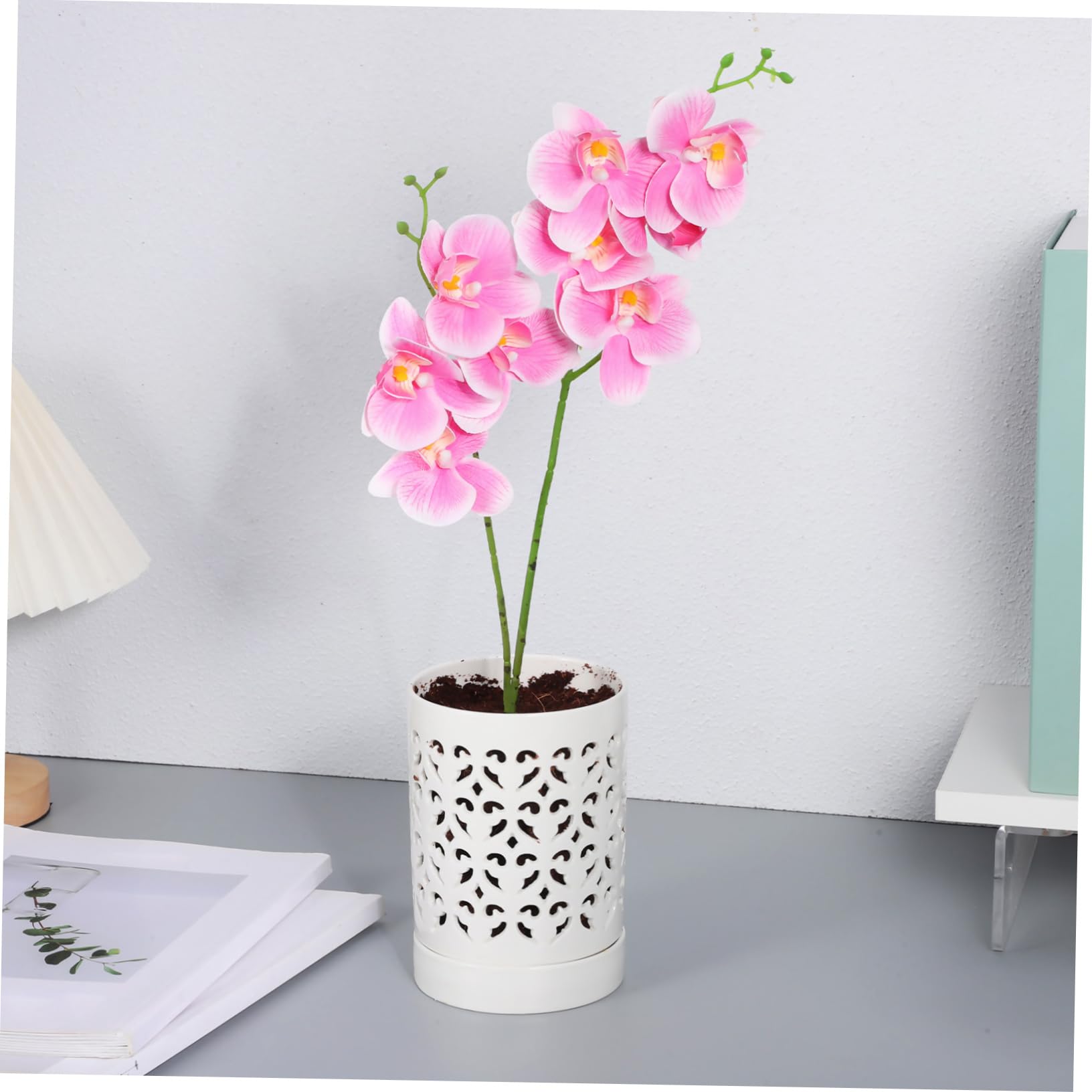 Toyvian Keramik Orchideentopf Weiß mit Elegantem Zylindrischem Design und Filigraner Hohlstruktur Leicht zu Reinigen für Orchideen Balkon oder Büro