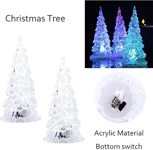 Miniatura 3 de Árbol de Navidad de cristal, 3 piezas de acrílico de 6.5 pulgadas, pequeño adorno de árbol de Navidad con luz LED que cambia de color, luz nocturna