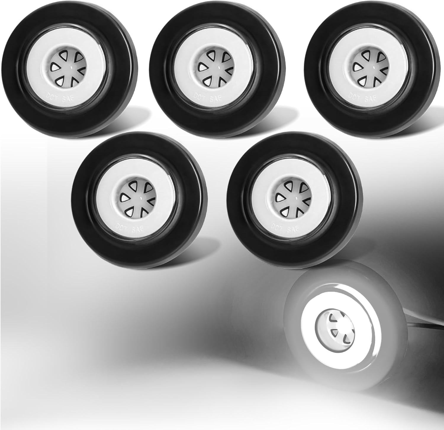 5Pcs 2" inch Round Halo 12 LEDs Trailer Boat Clearance Side Marker Reverse Back Up Lights w/Rubber Grommet Sealed Waterproof IP67 for Truck/RV/Van, DC 12V(Clear Lens_White Light)