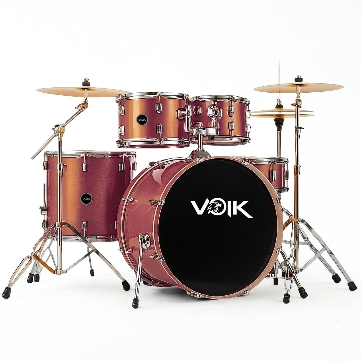 Bateria Acústica Voik BAM22-RC Cor Red Copper Brilhante Bumbo 22