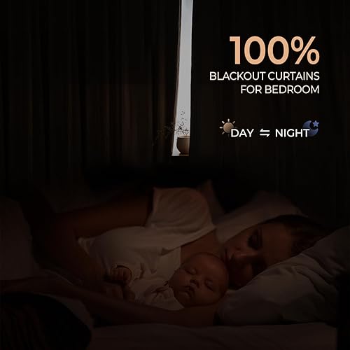 Miniatura 3 de INOVADAY Cortinas 100% opacas para dormitorio de 84 pulgadas de largo, juego de 2 paneles, cortinas opacas de lino sintético con pestaña trasera,