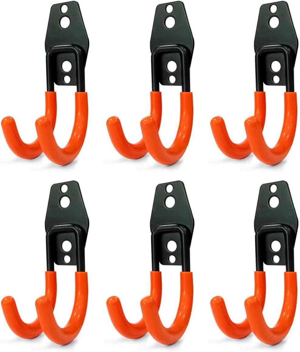 Garage Garden Tool Organizer, Heavy Duty Garage Storage Hooks, Hanging Utility Wall Mount Hooks, Tool Storage Organizer for ladders Chairs Shovels and Other Tools, 6-Pack (Type-2)