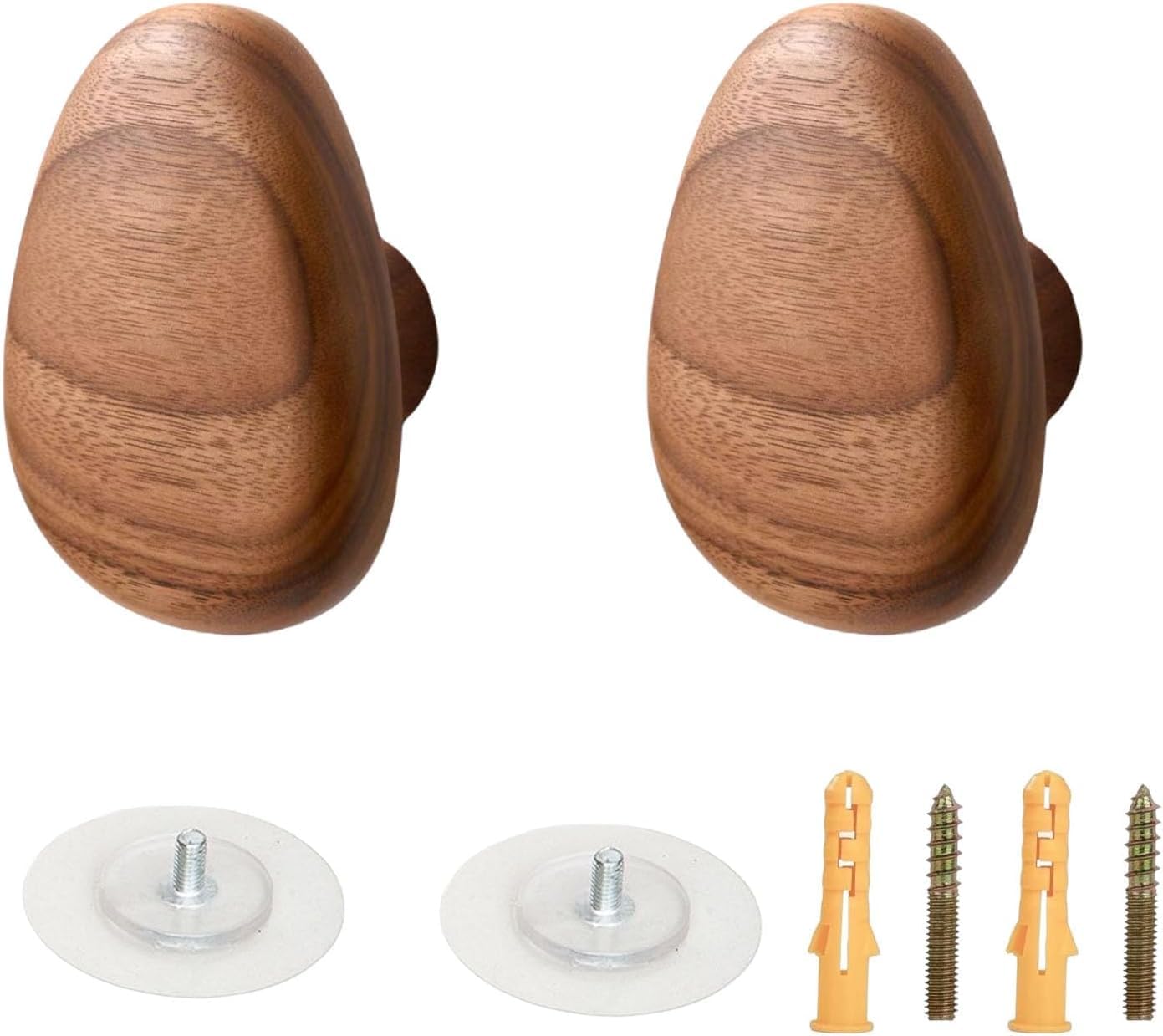 MOPAHCVT Clothing Racks Coat Hooks, 2-Piece Set, Solid Wood, Wall-Mounted, No Drilling Required(Walnut,64 * 46mm)