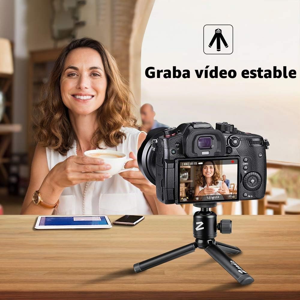 Zeadio Mini trípode de Metal + Soporte de Cabeza de Bola, para Escritorio, trípode para Smooth 4, Osmo Mobile, Vimble 2, estabilizador de Agarre con Mango de cardán y Todas Las cámaras