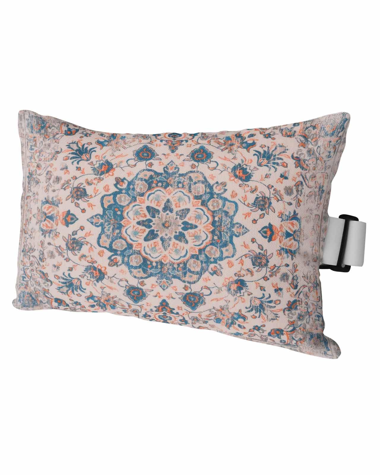 Boho Mandala Floral Outdoor Waterproof Pillows for Recliner Chaise Lounge Chair, Navy Blue Orange Ethnic Tribal Bohemian Lumbar Pillows with Inserts & Elastic Band for Patio Beach 1 Pack-12x20 In
