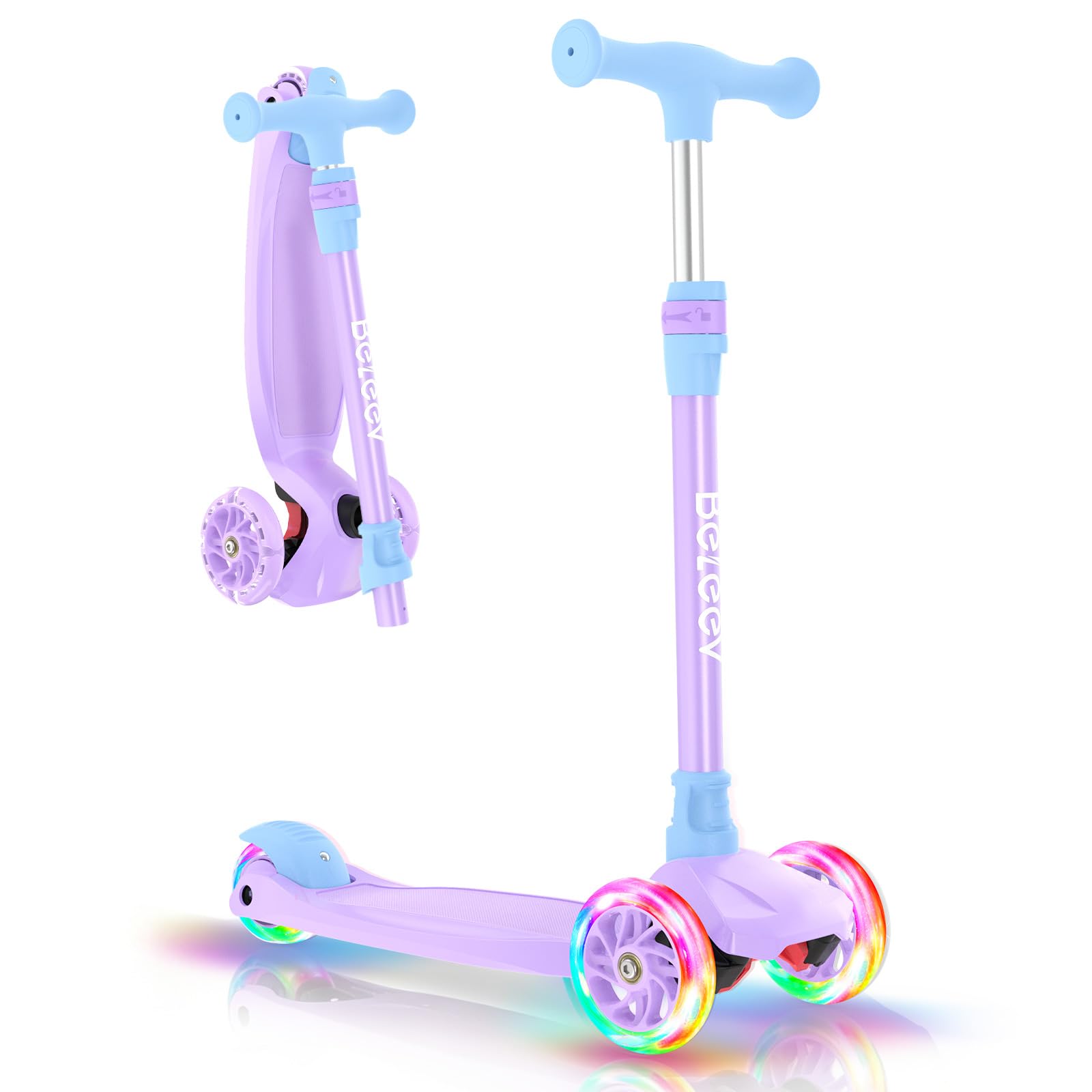 BELEEV A3 Patinete 3 Ruedas LED Luces Ruedas, Scooter 4 Altura Ajustable, Cubierta Antideslizante y Extra Ancha, Patinete Ligero con Marco Resistente Patinete Niño Niña 3-12 Años