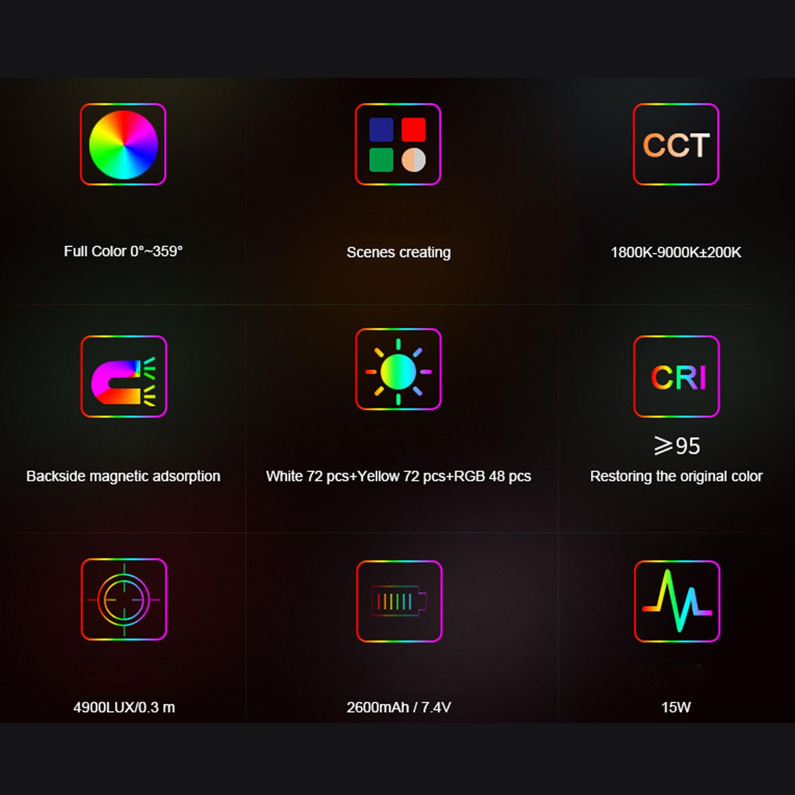 Bacchetta Luminosa Video RGB con Treppiede, Illuminazione Fotografica a LED Colorata da 15 W con estremità Magnetiche, Temperatura di Colore Regolabile