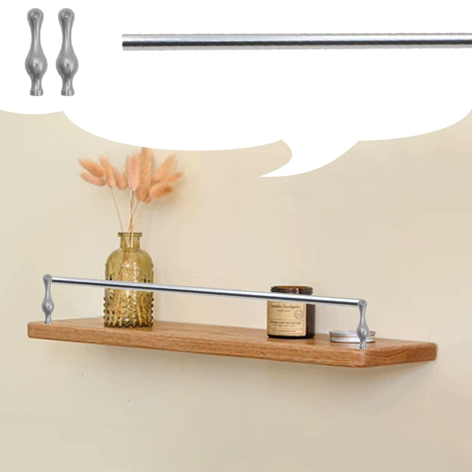Metal Guardrail Rail for Wood Shelf, Aluminum Decor Tipping Gallery Rails Kit with Screws and End Post, Gallery Rail for Bookshelves/Furniture Guard(Silver/B,36inch/91.4cm)