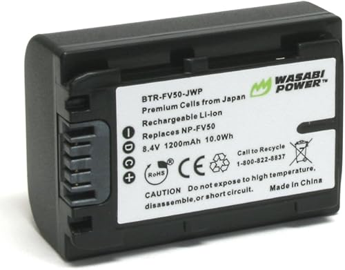 Wasabi Power Batería para Sony NP-FV30, NP-FV40, NP-FV50 y Sony DCR-SR15, SR21, SR68, SR88, SX15, SX21, SX44, SX45, SX63, SX65, SX83, SX85,
