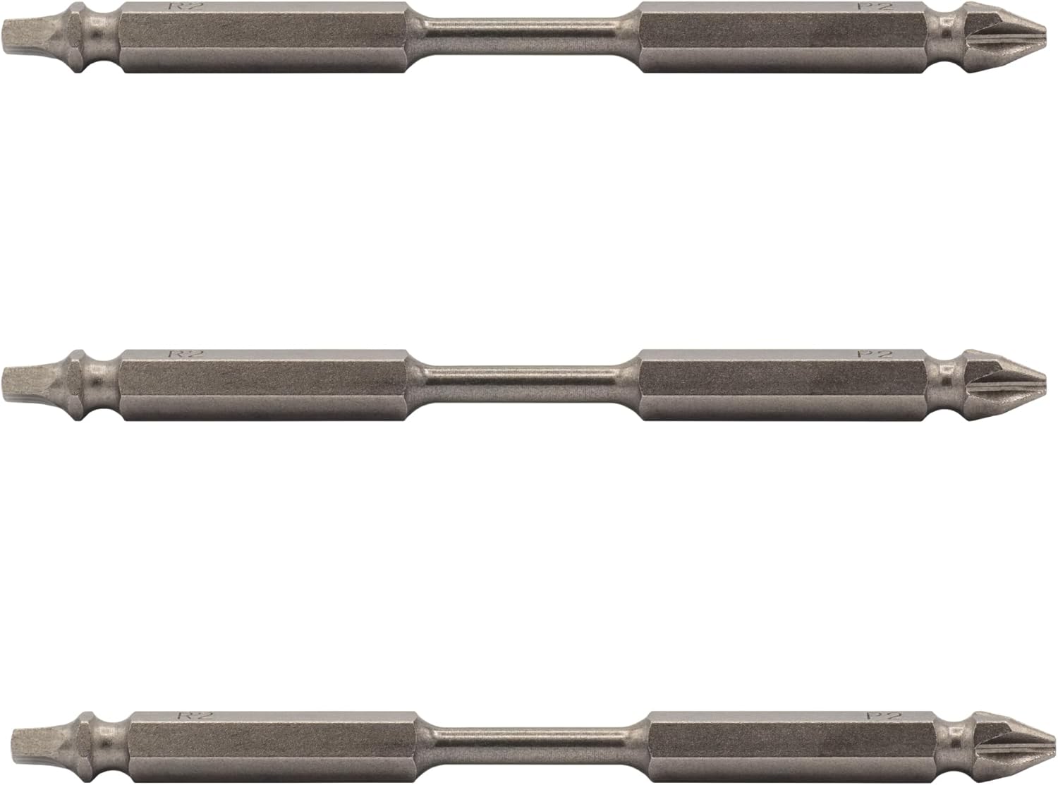 Double Ended Phillips and Square Screwdriver Bits - Vega Professional Impact Grade Double-Ended Phillips #2 and Robertson Square #2 Screwdriver 4" Bits. (3 Pack)
