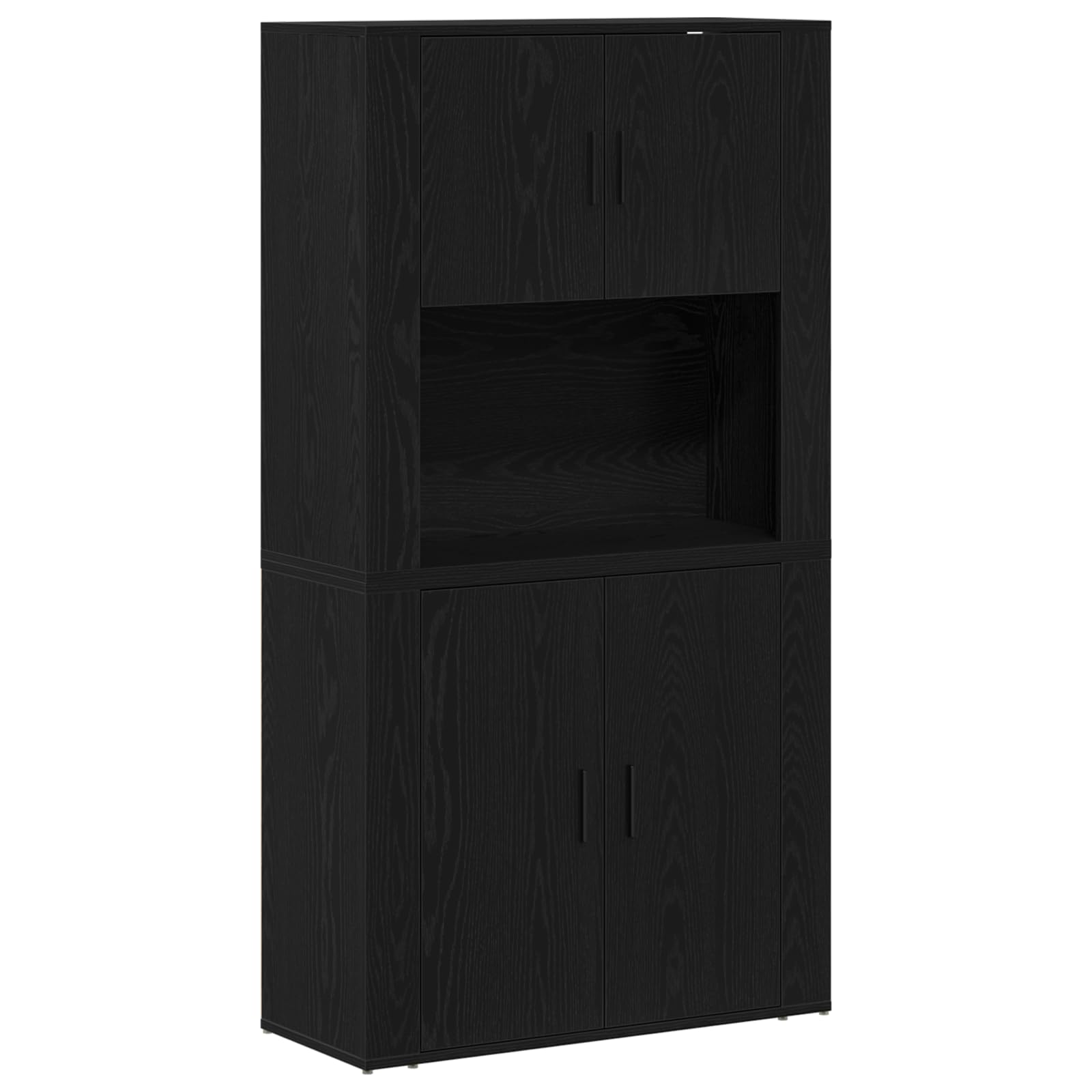Credenza Alta Madia per Dispensa in Legno Ingegnerizzato Nero 80x33x150 cm con 4 Ante e 2 Mensole per Sala da Pranzo o Soggiorno Design Moderno