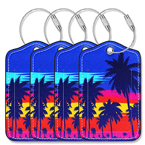 Gowraps Luggage Tags for Suitcases-Leather Luggage Tag 4 Pack with Loops Cute Bag/Backpack/Suitcase Tags Bulk Travel Essentials for Flying