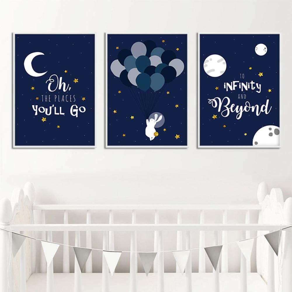 TougMoo Navy Blue Canvas Poster Nursery Wall Art Print Balloon Rabit Painting Nordic Kids Bedroom Decor Decoration Picture Baby Boy 30 * 40cm