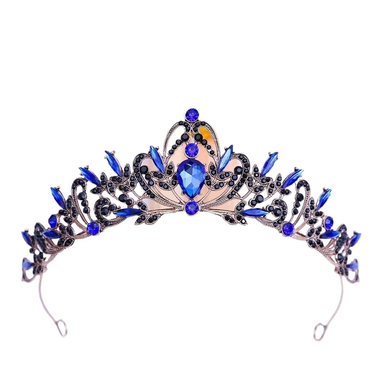 MZZYG Crown Baroque Luxury Girls Crystal Bridal Wedding Tiara Crown Bride Queen Headbands Hair Jewelry Accessories Suitable for Wedding Tiara, Girl's Birthday Tiara(Blue black)