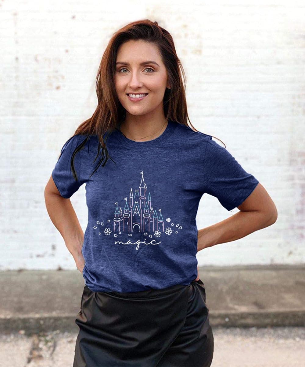 Magic Castle Shirt for Women Cute Kingdom Graphic Tshirt Casual Holiday Vacation Short Sleeve Tee Tops - Image 4