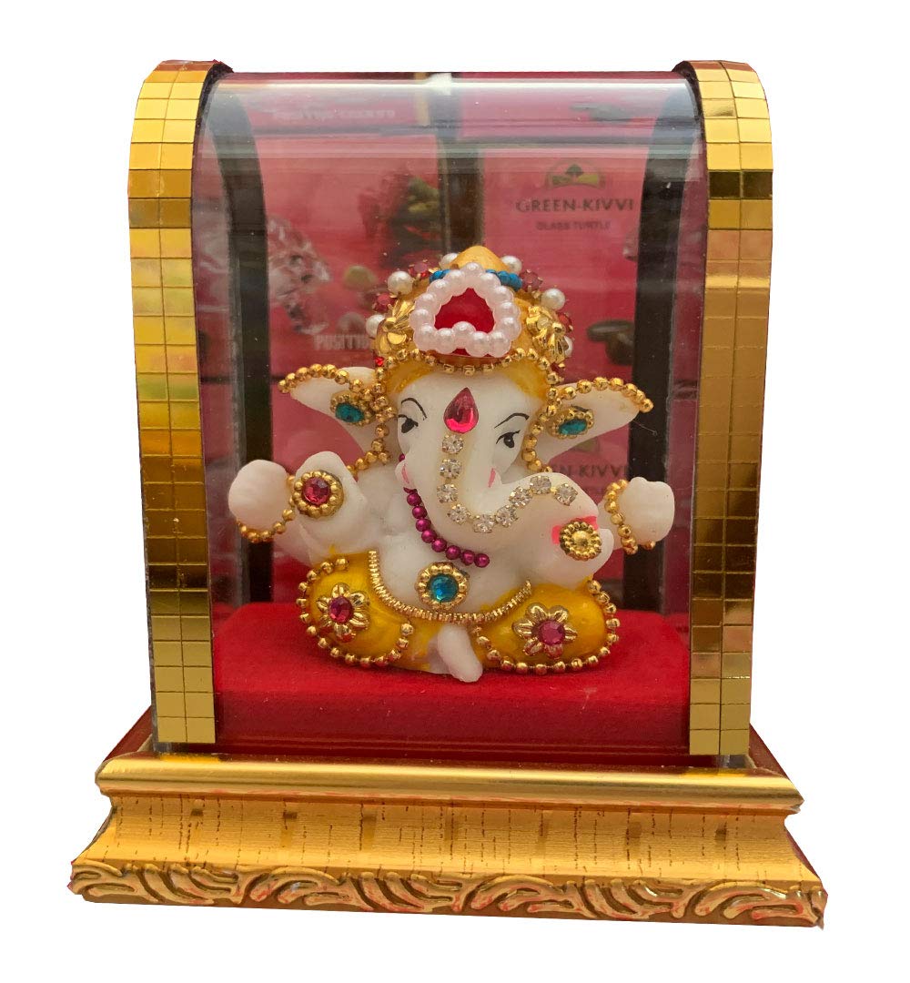 Ganesha Statue in Glass, Small Pagdi Ganesha Idols for Home and Office and Car Decor