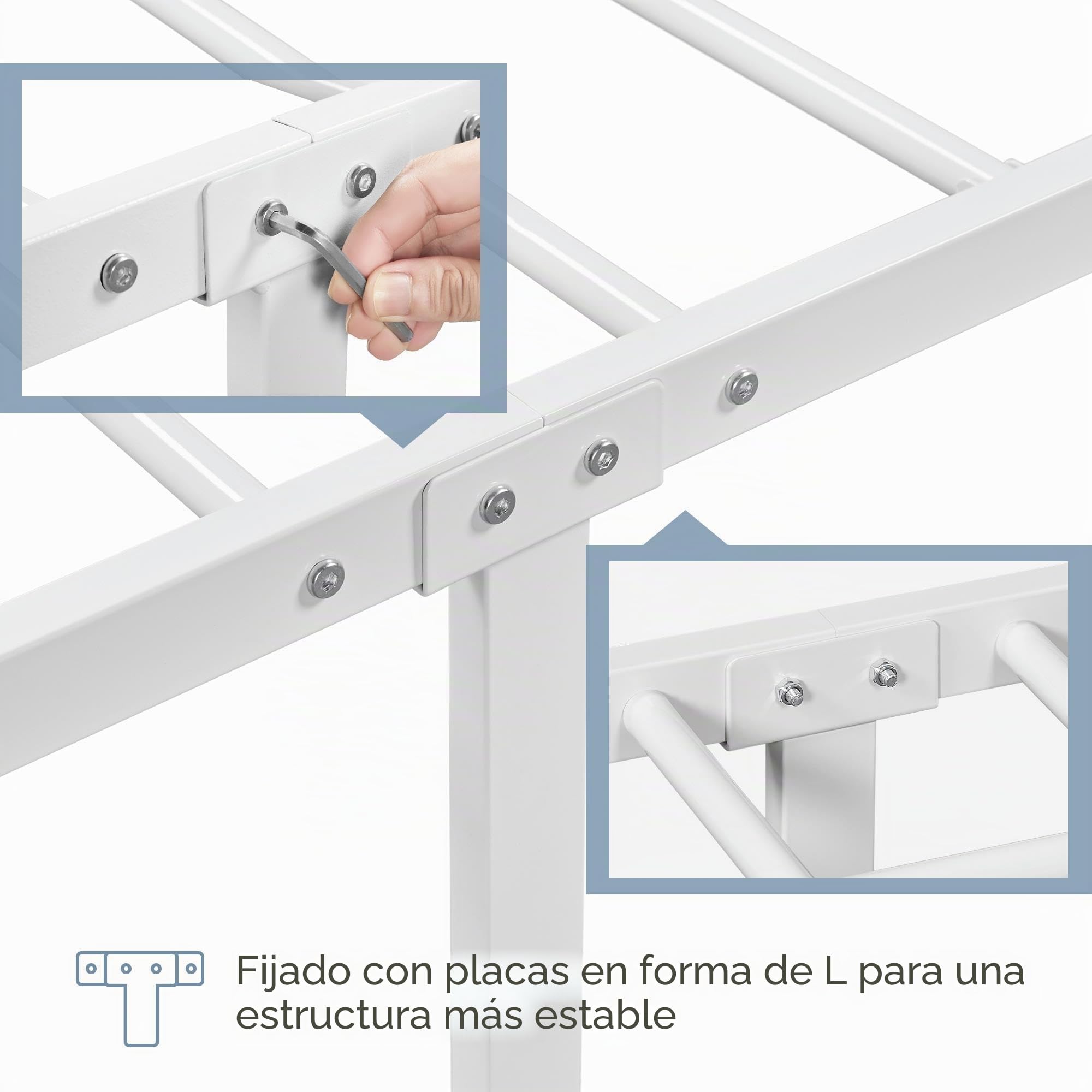 Yaheetech Cama Doble de Metal Marco Metal Cama Blanca Sencilla Cama Hierro Estructura de Cama para Colchón 140X200cm