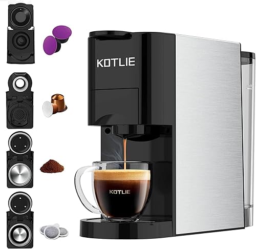 Miniatura 1 de KOTLIE Máquina de café expreso, ajusta el volumen libremente, cafetera de una sola porción 4 en 1 para Nespresso originalK cupcafé en polvoilly