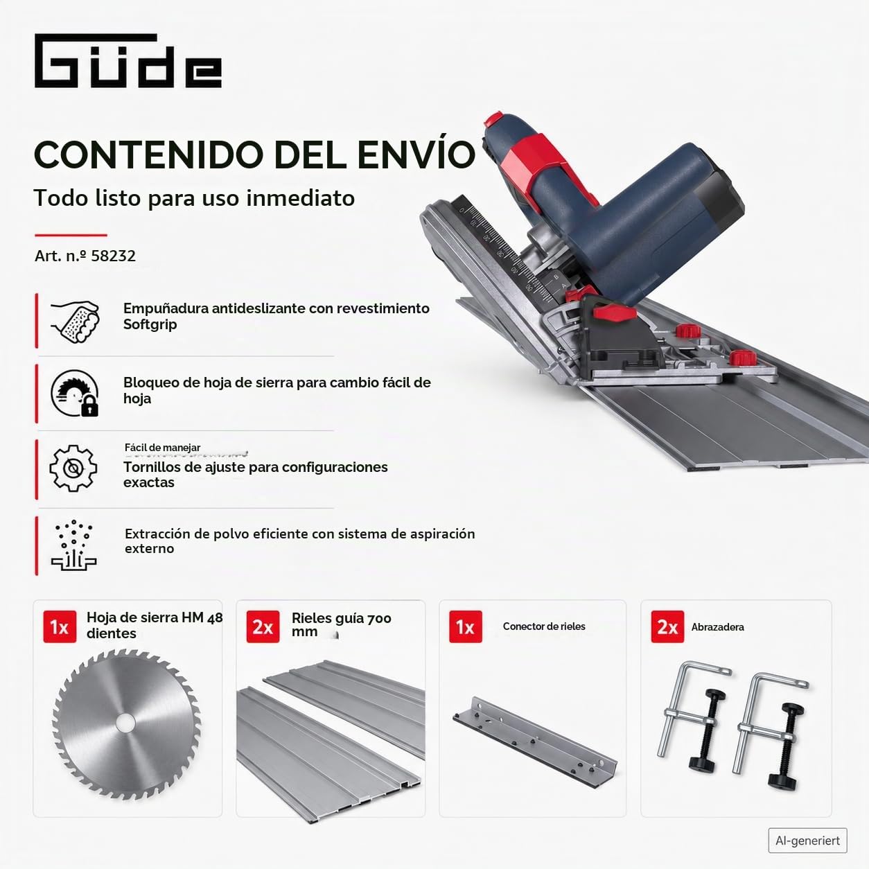 Güde 58232 TS 57-1400 KE - Sierra circular (1400 W, 230 V), color azul y rojo