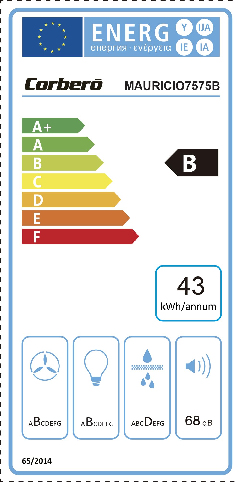 Corberó - Okap filtracyjny | 75 cm | MAURICIO7575B | Przepływ 581 m3/h, 230 W, 3 prędkości, 3-warstwowy filtr aluminiowy, filtr węglowy | E. Energetyczny B | Stal nierdzewna i czarny