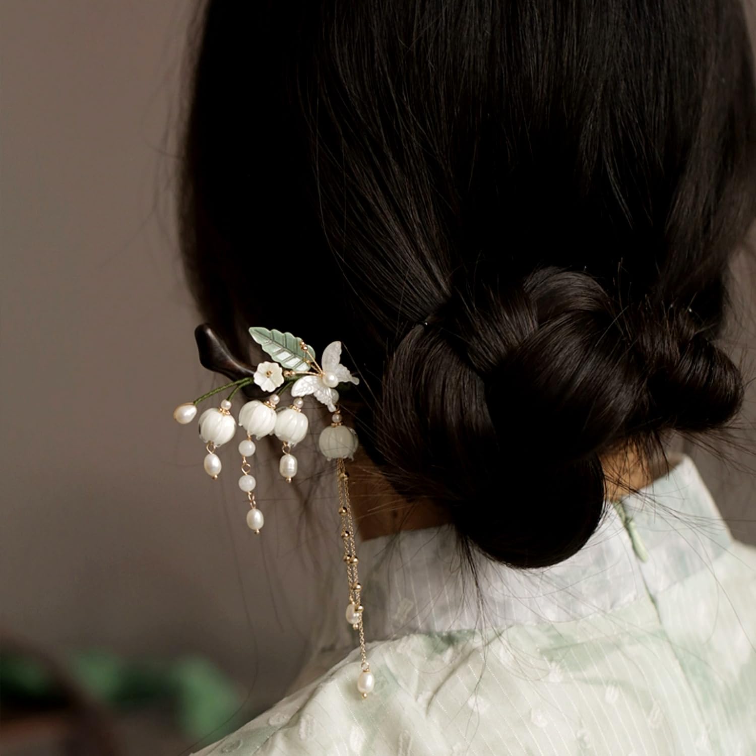 Lilies of the Valley Bell Orchid Pearl Tassel Hair Stick, Butterfly Flowers Hair Chopsticks Hairpin - Image 3