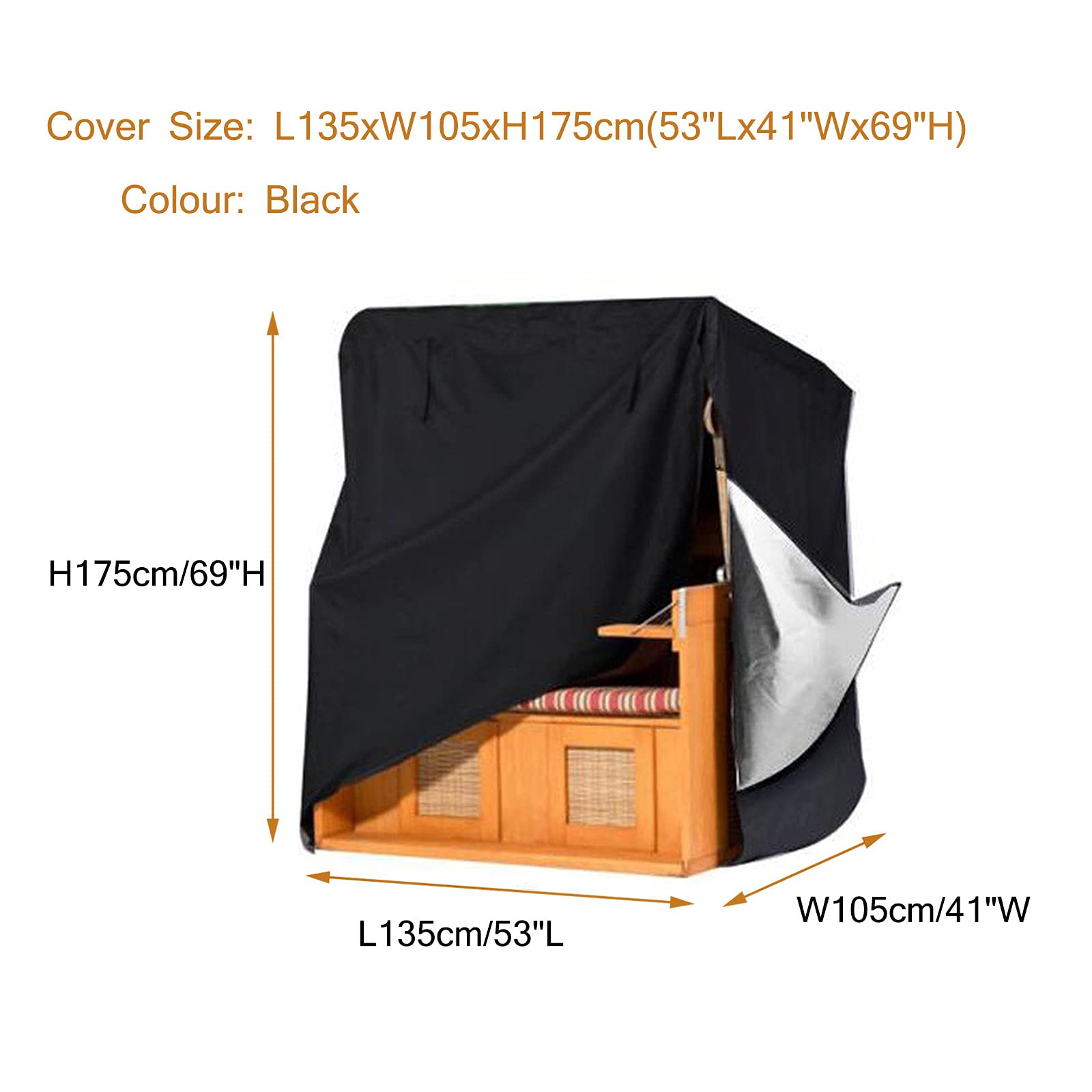 Copertura per Mobili da Giardino,Copertura per Sedie Impilabili,Durevole e Impermeabile Telo Coprisedie,per Tavoli e Sedie Esterno,L135xw105xh175cm,Nero