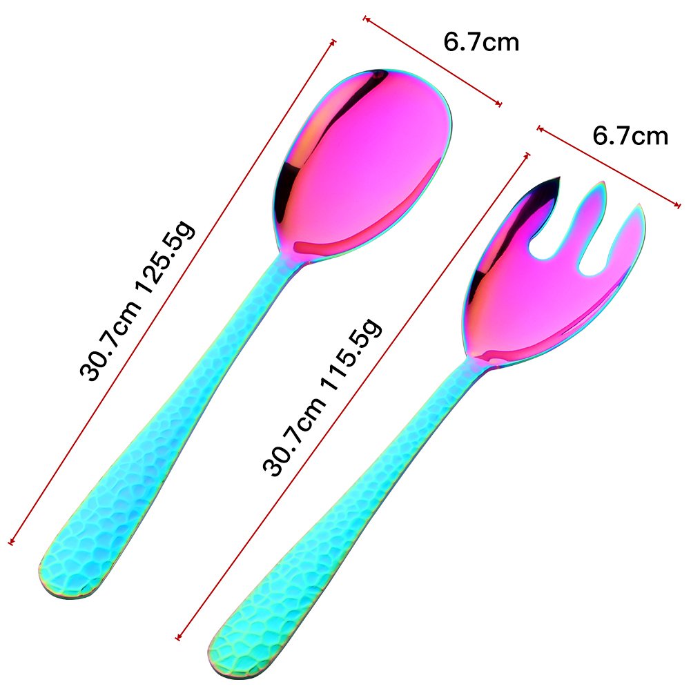 BISDARUN 30.8 cm Stainless Steel Salad Servers, Rainbow Salad Spoon and Salad Forks, Dishwasher Safe and Mirror Polished - Image 2
