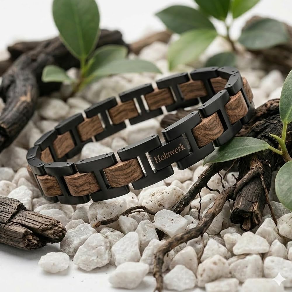 Holzwerk UNTERSEE Natur Holz Armband für Damen und Herren Holzarmband Herrenarmband Damenarmband Schwarz Braun Einstellbar inkl. Armbandkürzer und Aufbewahrungsbox
