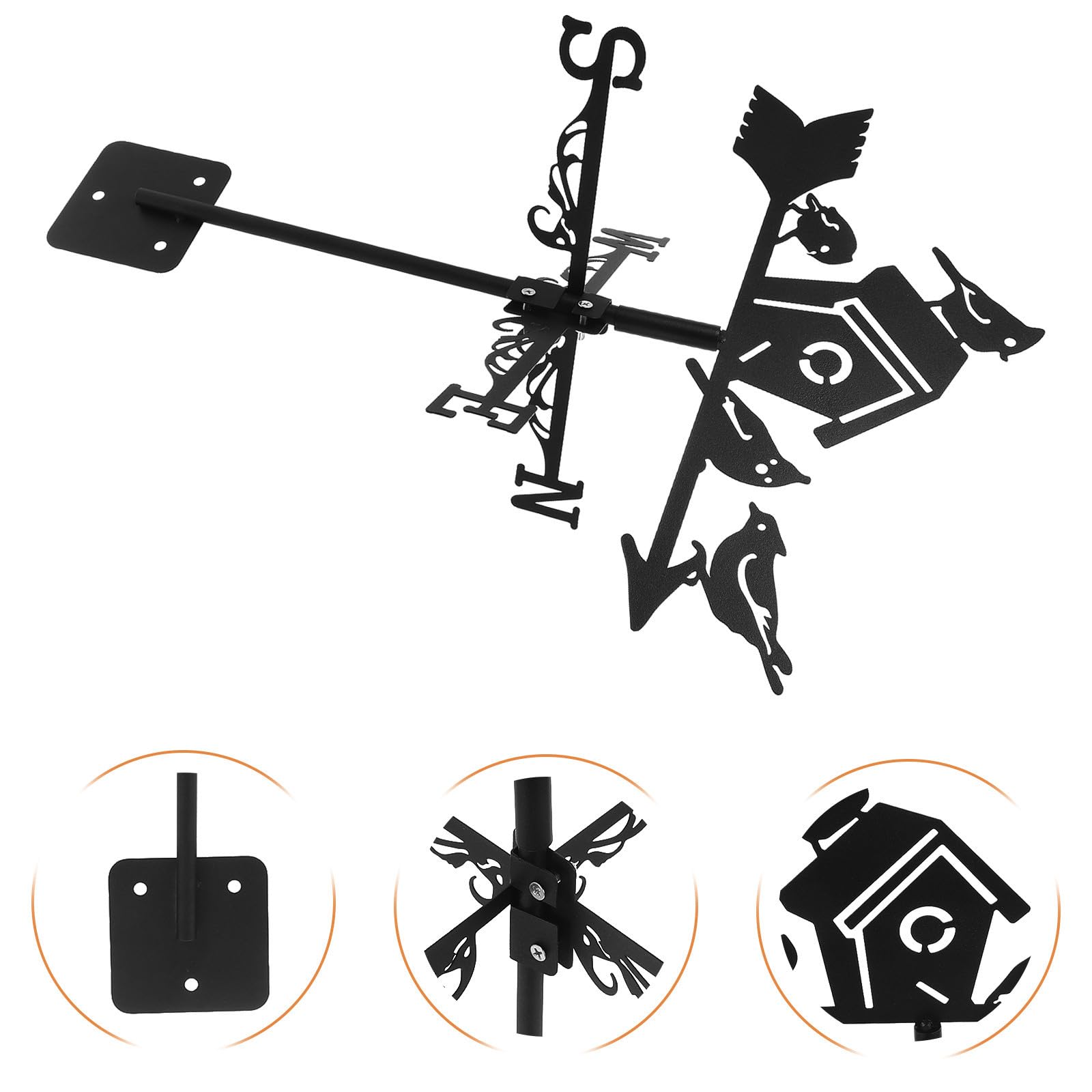 Cabilock 4 Pièces Girouette Décorative Nichoir en Fer Noir, Indicateur